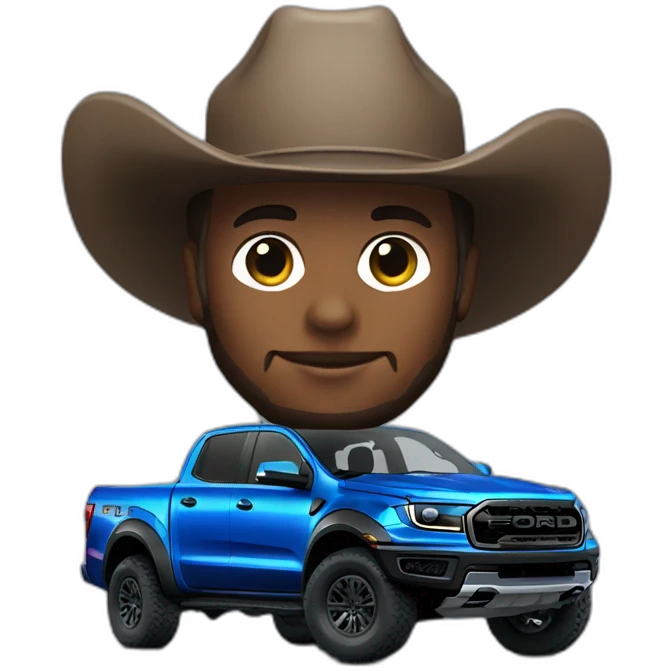 Blue Ford ranger raptor with cowboy hat emoji