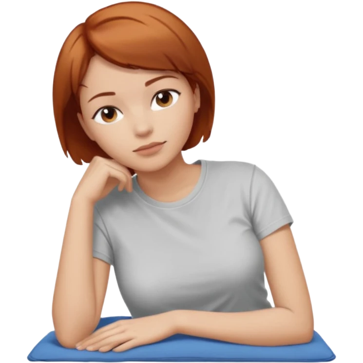 a woman, alone, short hair, light skin, auburn hair, laying on her side, facing away. do not include other people, faces, or characters emoji