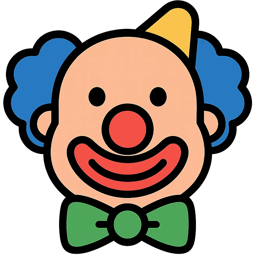 clown face icon in color with black outlines emoji