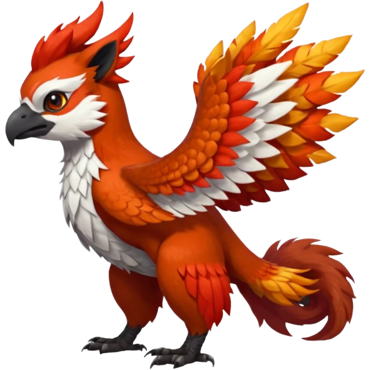 4-legged scaly long-big-beaked Gryphon-Talonflame-Red-Panda-Silvally-fusion-hybrid-animal-Fakémon-creature, full body, with a tufted tail emoji