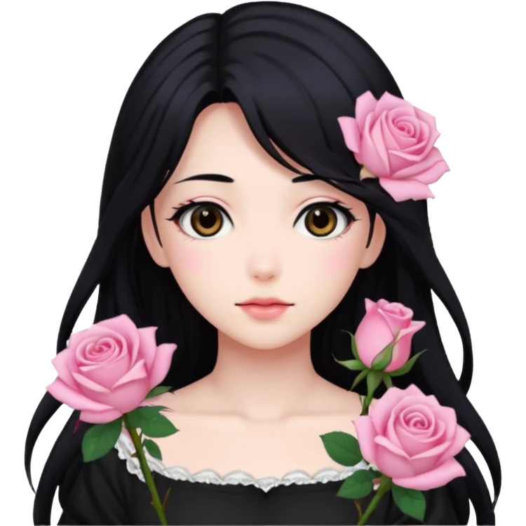 pastel anime woman with pink roses emoji