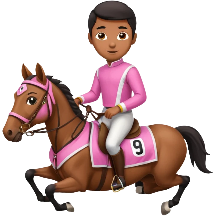 black boy riding horse wearing racing cloth pink emoji