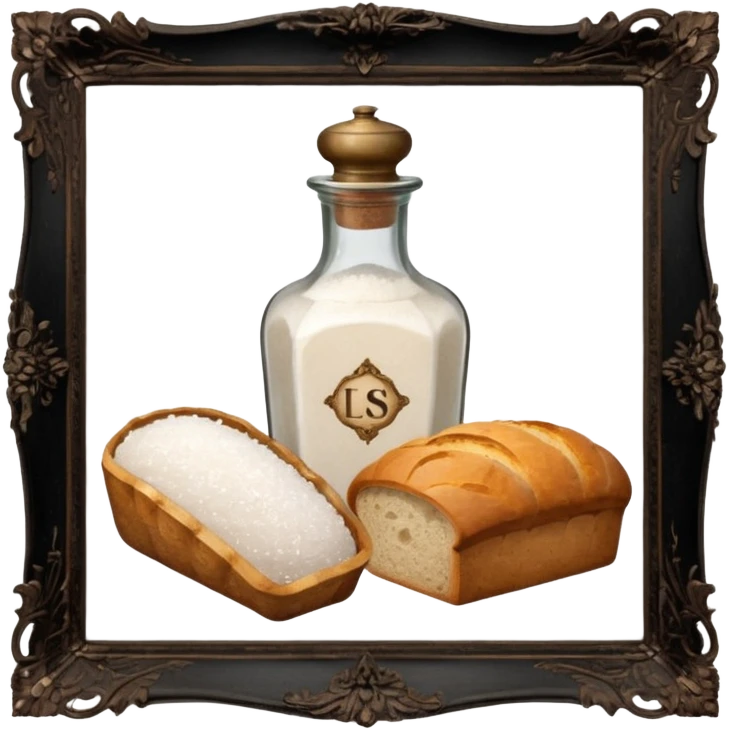  a one victorian bottle of salt and a loaf of bread emoji