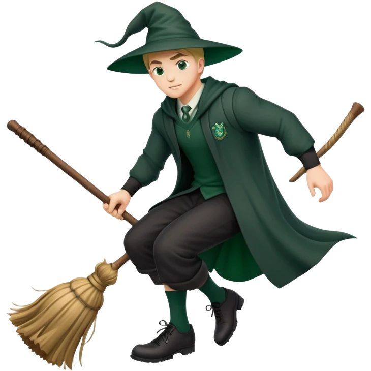A muscular strong Slytherin student in final year riding a broomstick emoji