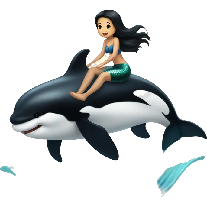 black haired asian mermaid riding orca emoji