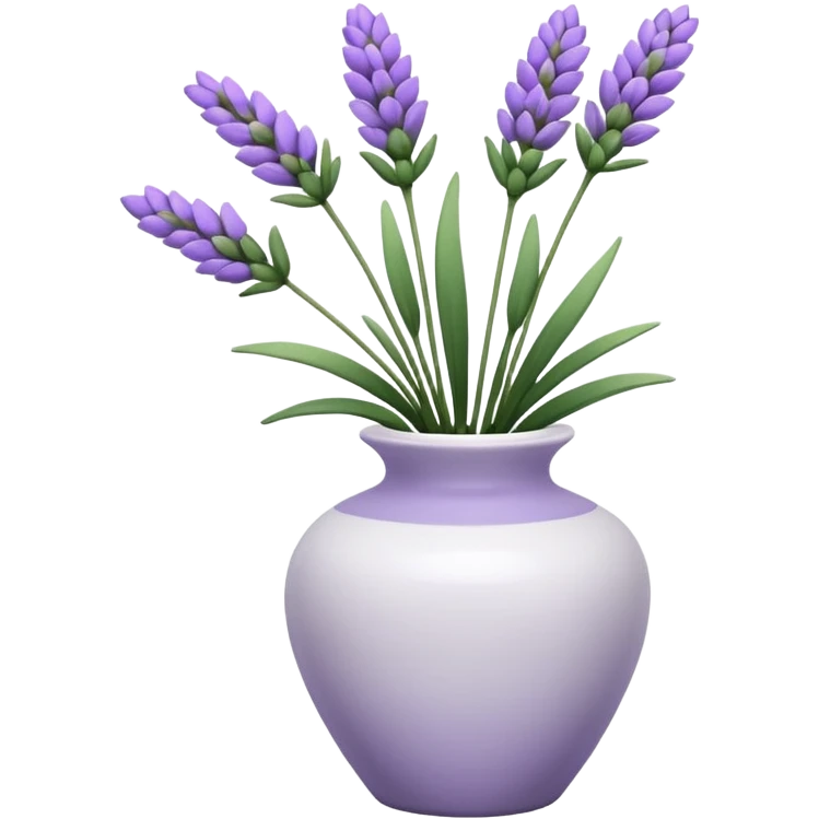 A small white vase holding a single lavender flower with green leaves. emoji