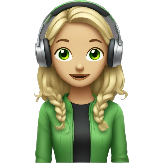 Girl with a green eyes listening a music on headphones  emoji