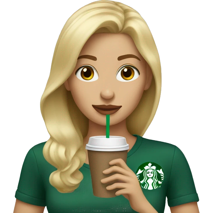 blonde girl drinking starbucks coffee emoji