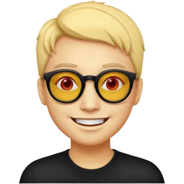 A simple yellow face smiling emoji with red lens glasses and black frames emoji