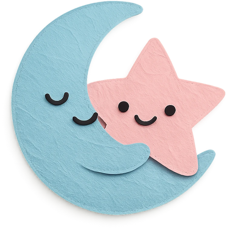 adorable pastel blue crescent moon hugging a soft pink star, no arms or legs, full body, kawaii paper craft style emoji