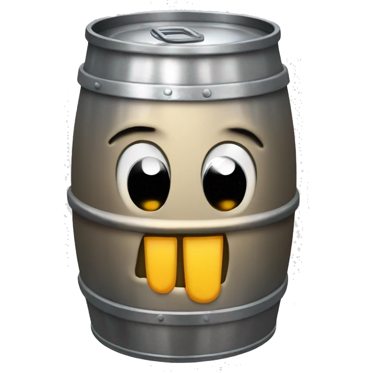 metal beer keg with pain face emoji