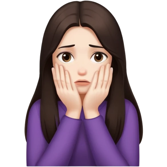  girl ashamed of herself of hiding face in hands with long dark brown hair emoji