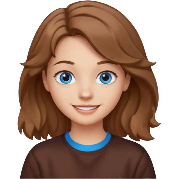 ЗГЕНЕРУЙ ОБЛИЧЧЯ ДІВЧИНИ З СВІТЛИМ, ТРОХИ ХВИЛЯСТИМ ВОЛОССЯМ, ОДЯГНЕНУ В ШОКОЛАДНИЙ СВІТШОТ, ПІД НИЗОМ ВИДНО  БІЛУ ФУТБОЛКУ. В НЕЇ ГОЛУБІ ОЧІ ТА ДОВГЕ ВОЛОССЯ, ВОНА УСМІХНЕНА emoji