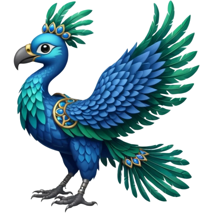 quetzalcoatlas, mythical bird with emerald and blue feathers, holding a small world in its talons emoji
