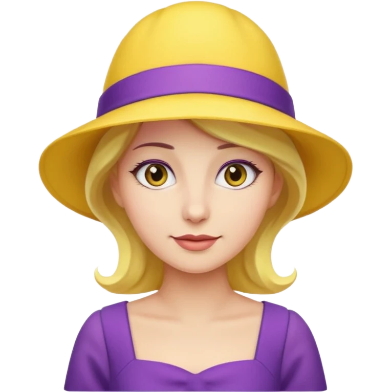 purple dress woman with yellow hat emoji