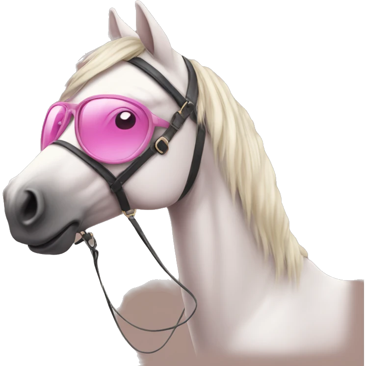 A girl with pink glasses on a horse emoji