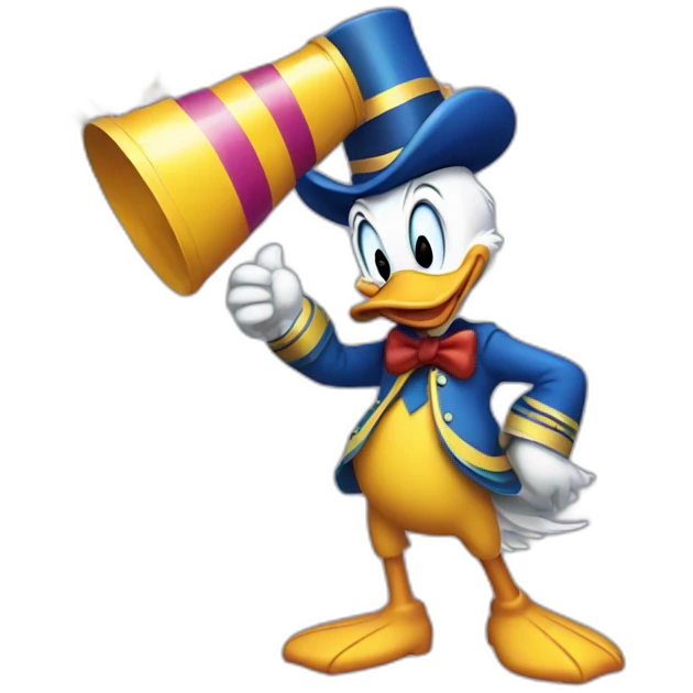 donald duck going to party with party poppers emoji