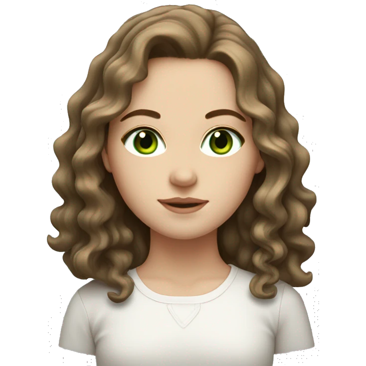 white girl with long wavy brown hair with green eyes emoji