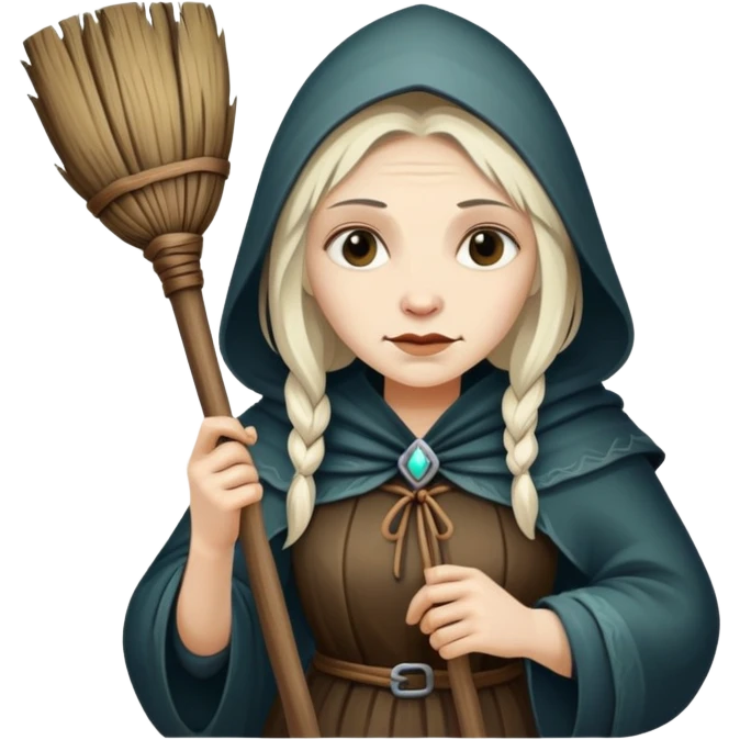Baba Yaga sorceress woman holding a broom, old and wise emoji