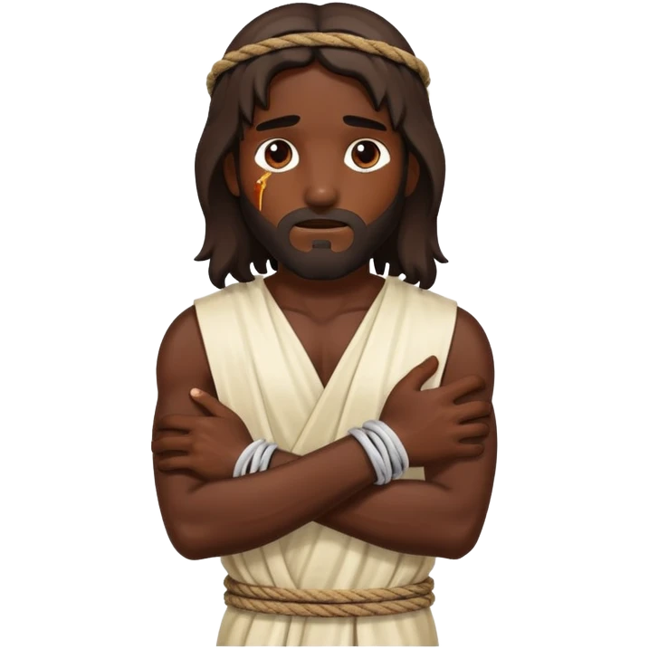 Dark skin Jesus with injuries ropes around wrist emoji