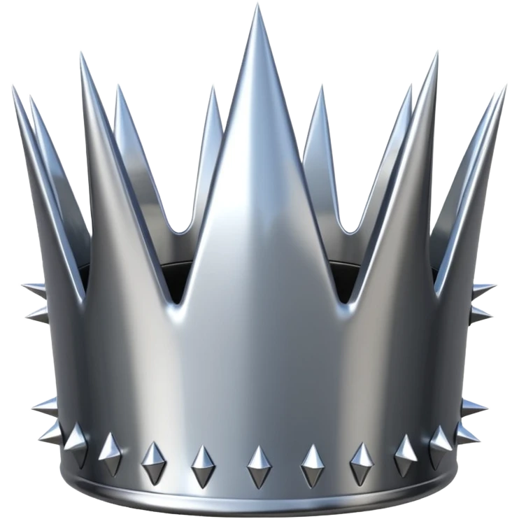 A spiked crown emoji made of silver chrome, sharp yet rounded metallic spikes, glossy reflections, aggressive luxury swag aesthetic, iOS emoji style, centered, clean white background emoji