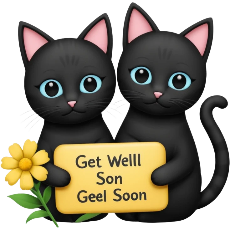 get well soon with black cats holding sign with STU emoji