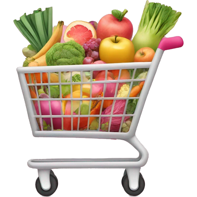pink shopping cart full of healthy foods emoji