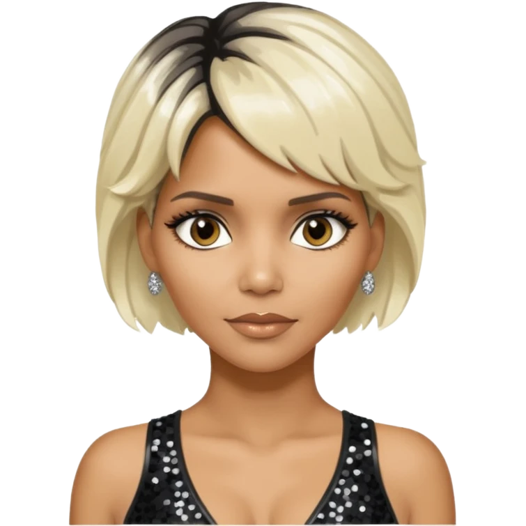 Halle Berry with platinum blonde hair, black sequin outfit  emoji