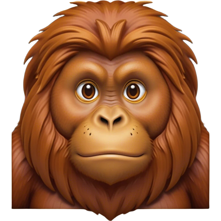 Cinematic Noble Orangutan Portrait Emoji, Poised and regal, with a robust, thoughtful build and deep, soulful eyes framed by rich, textured fur, Simplified yet sharp and sophisticated features, highly detailed, glowing with a soft, earthy glow, high shine, intelligent and contemplative, stylized with an air of ancient wisdom, focused and commanding, soft glowing outline, capturing the essence of a watchful and confident guardian that appears ready to step out of the screen with timeless authority! emoji