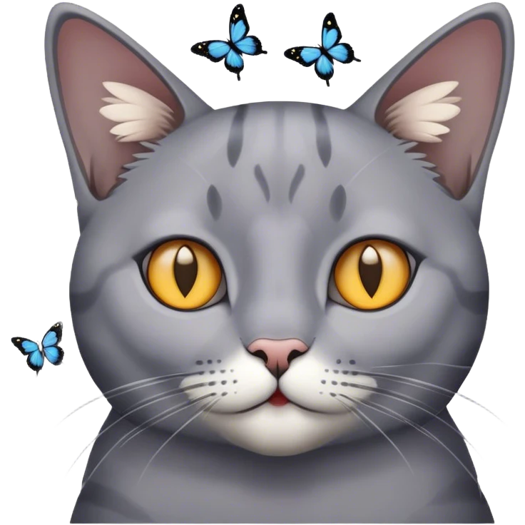 grey cat's face surrounded by butterflies emoji