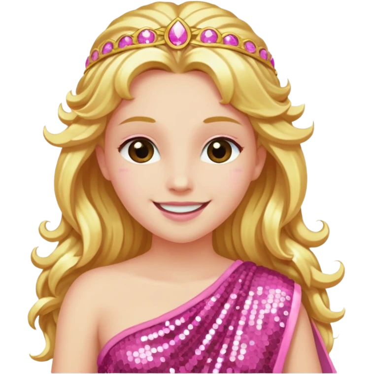 Venus Love Goddess with long golden hair, pink sequin toga emoji