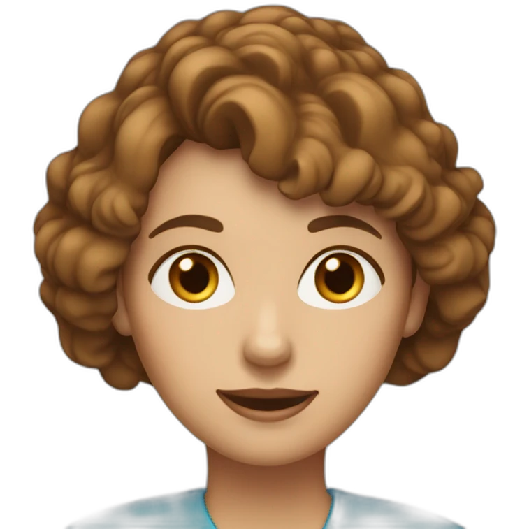 A 50-yo woman with a brownish Bob haircut with parting in the middle and blue eyes emoji