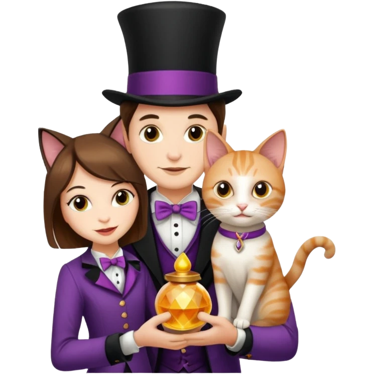 magician couple and their pet cat emoji