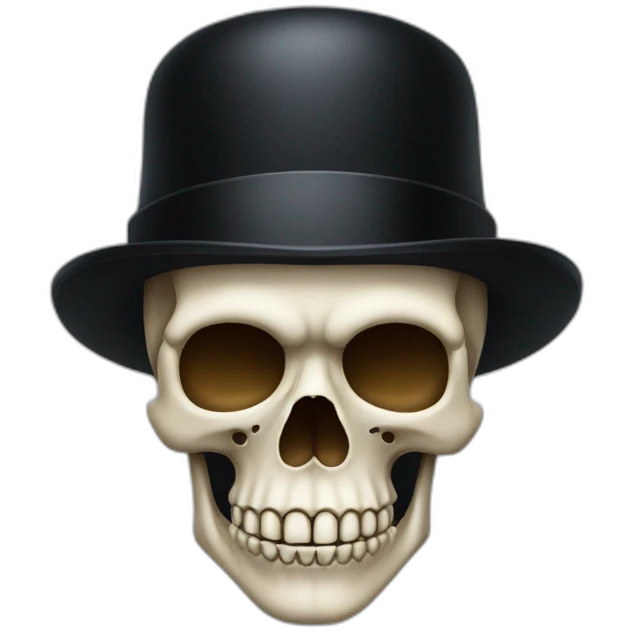 full black skull wearing a bowler hat emoji