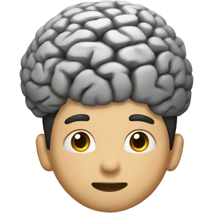 Asian boy with big brain on top of head emoji