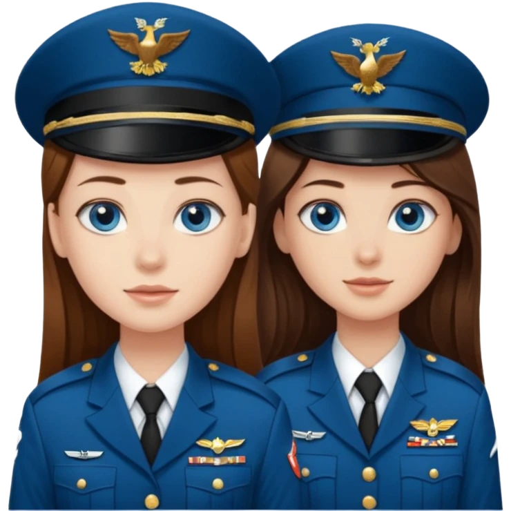 A girl with blue eyes and long brown hair next to a guy in a military uniform emoji