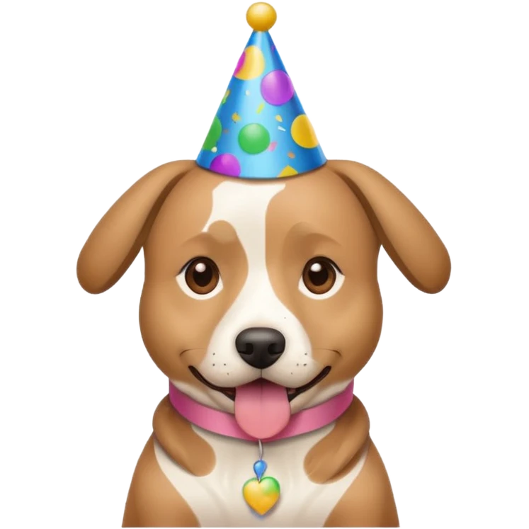 Dog wearing birthday hat with confetti emoji