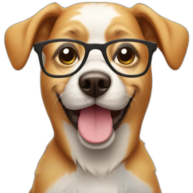 Dog with glasses smiling emoji