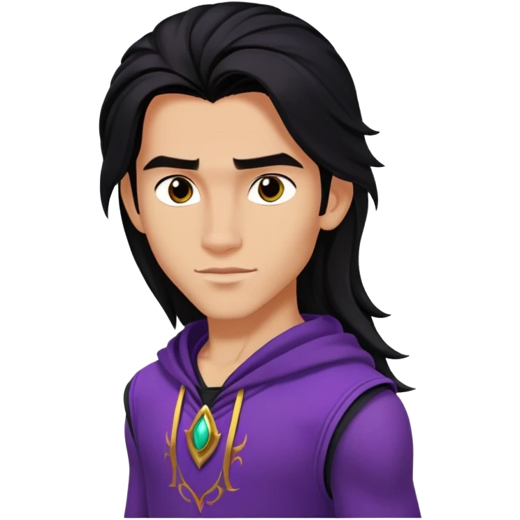 Jay from Descendants, long dark hair, athletic outfit, son of Jafar emoji