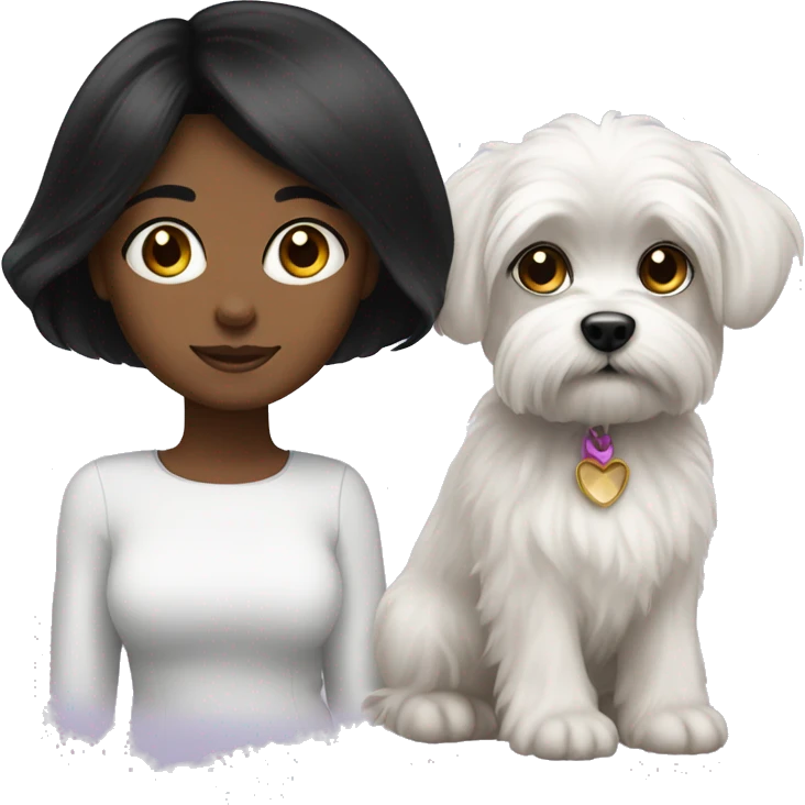 Black-haired woman and little Maltese emoji