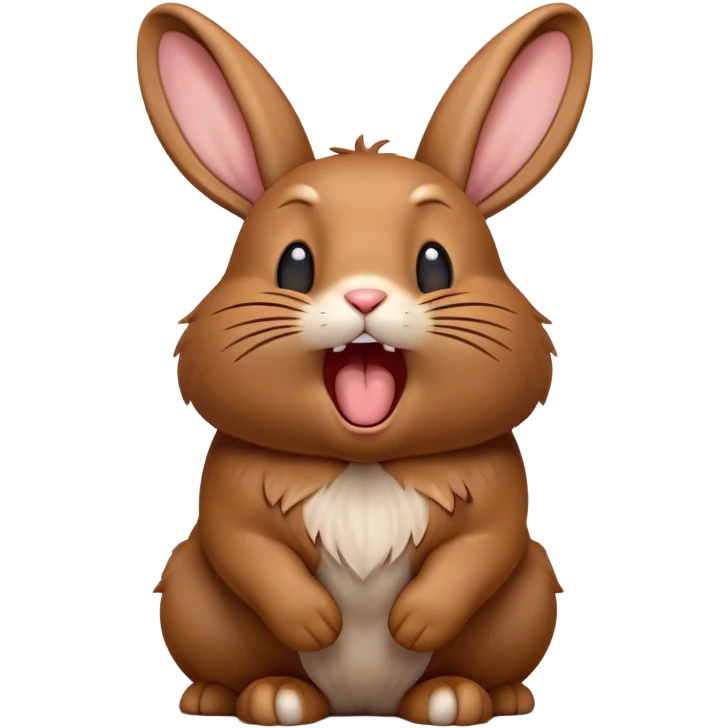 Cinematic Cute Yawning Brown Rabbit Portrait Emoji, Head tilted slightly with a dramatic, wide-open yawn, showcasing a smooth, rich brown fur with floppy ears, round brown eyes barely open in drowsy contentment, Simplified yet irresistibly adorable features, highly detailed, glowing with a soft, cozy glow, high shine, relaxed yet expressive, stylized with a touch of whimsy, bright and endearing, soft glowing outline, capturing the essence of a sleepy yet affectionate bunny, so drowsy it feels like it could stretch out of the screen and curl up for a nap! emoji