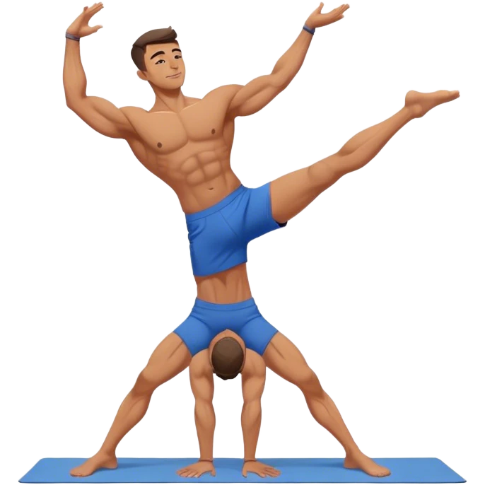 jacked man blue shorts Vrksasana-pose yoga emoji