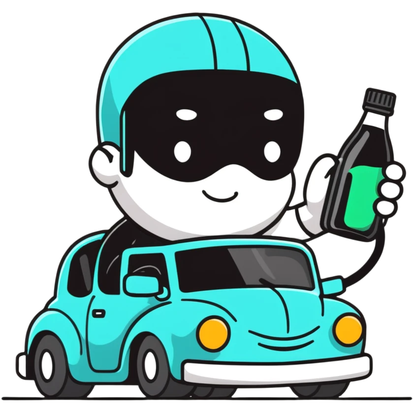 car with a driver sipping from a bottle, wobbly motion lines emoji