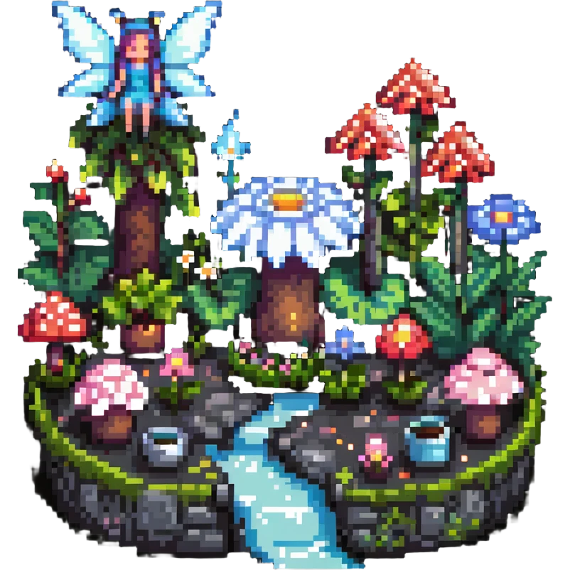 magical fairy garden with glowing flowers and sparkles emoji