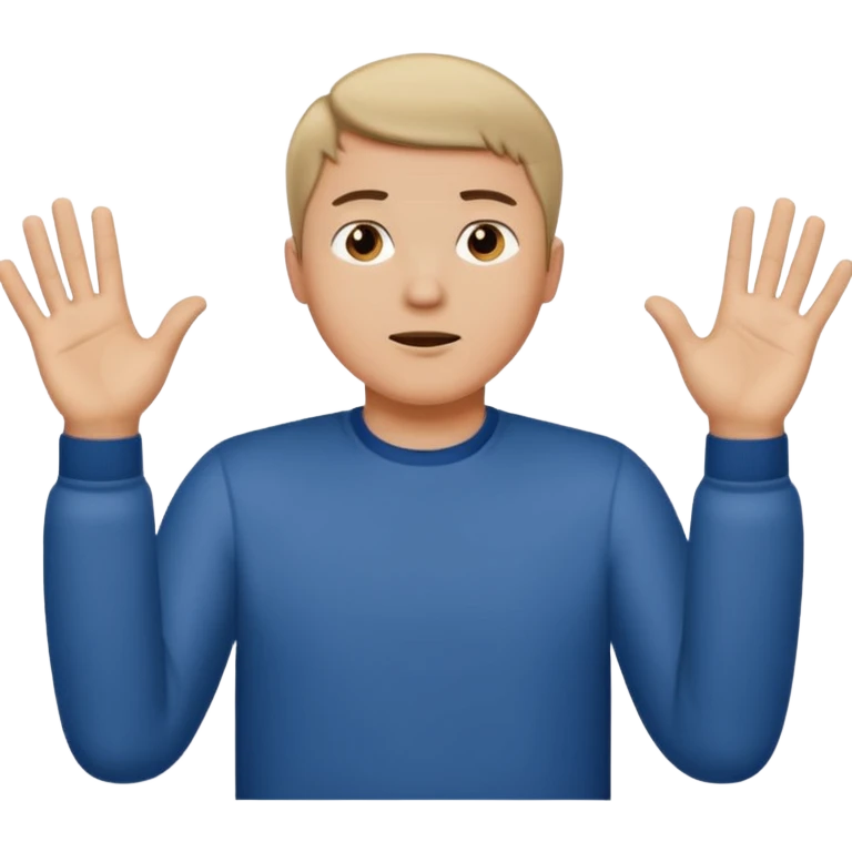 male portrait with short hair putting hands up and shrugging emoji