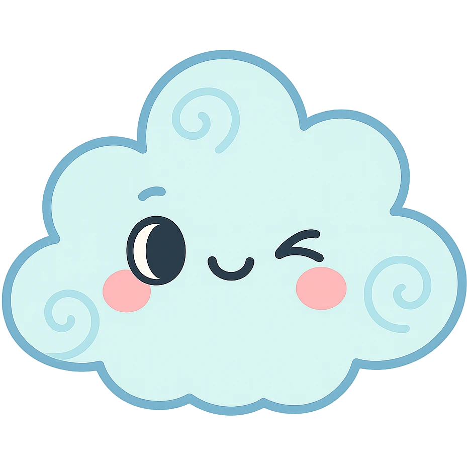 kawaii light blue cloud, soft swirls, cute wink, soft pastel colors, no limbs, full body, soft pastel kawaii style emoji