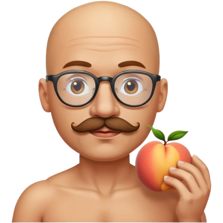 Passionate love Bald Man with mustache, eyeglasses, and no shirt Eating peach in love emoji