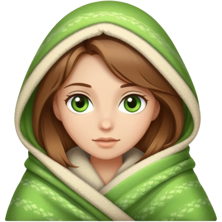 Beautiful girl with brown hair and blonde with green eyes wrapped in a blanket emoji