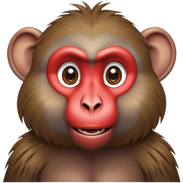 Cinematic Cute Baboon Portrait Emoji, Head tilted playfully and inquisitively, featuring a vibrant Fur of earthy browns with expressive, round, sparkling eyes filled with curiosity, Simplified yet irresistibly adorable features, highly detailed, glowing with a warm, friendly glow, high shine, affectionate and spirited, stylized with a touch of urban whimsy, bright and endearing, soft glowing outline, capturing the essence of a mischievous yet loving baboon, so playful it feels like it could leap out of the screen and into your arms! emoji