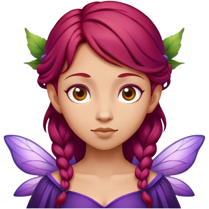 fairy with plums red hair wearing purple  emoji